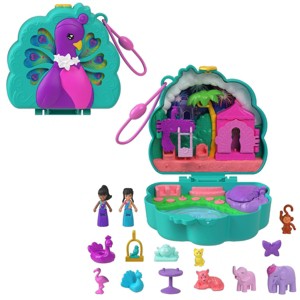 Polly Pocket Dolls & Playset, Peacock Garden Compact, Travel Toy with 2 Micro Dolls, Pets & Animal Accessories - 1 of 3