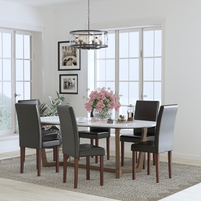 Set of 6 Black LeatherSoft Parsons Dining Chairs with Mahogany Legs
