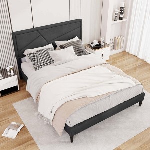 Costway Twin/Full/Queen Size Bed Frame with High Headboard & Wooden Slats No Box Spring Needed - 1 of 4