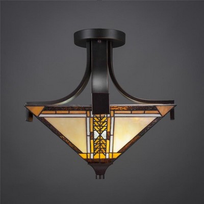 Toltec Lighting Apollo 2 - Light Flush Mount in  Dark Granite with 14" Square Santa Cruz Art Glass Shade