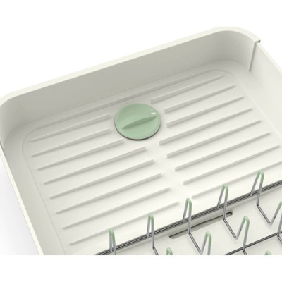 Beige Steel Foldable Dish Rack with Utensil Cup