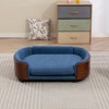 TIRAMISUBEST Scandinavian Elevated Dog Bed Pet Sofa Solid Wood Legs Walnut Bent Back Velvet Cushion Large Size Off Ground Washable - 3 of 4