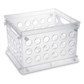 Sterilite Mini Crate, Stackable Plastic Storage Bin with Handles, Organize Home, Garage, Office, School, Dorm Room, Clear, 24-Pack