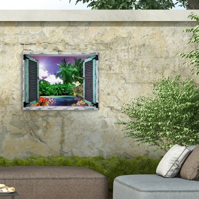 Tropical Landscape Window View Outdoor Canvas Print 14x19