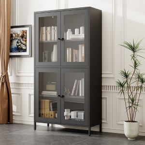 NicBex Bookcases for Living Room 4-tier 31" W Classic Metal Storage Cabinet Bookcase with 4 Glass Doors for Home Office - 1 of 4