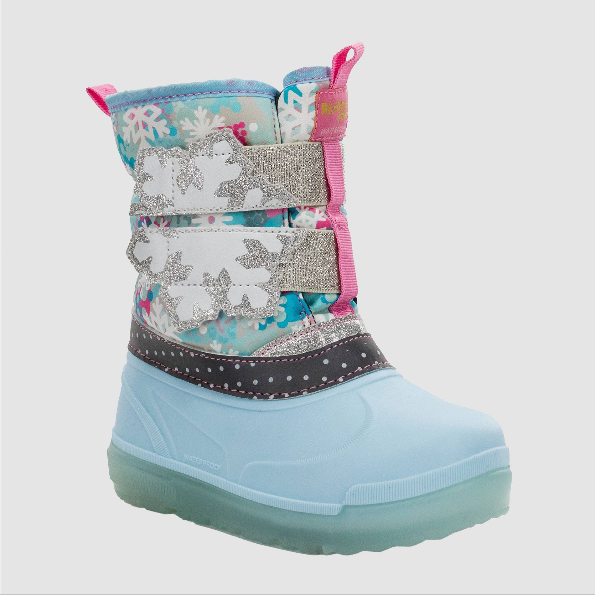 Western Chief Toddler Girls' Denali Lighted Faux Fur Snowflake Winter Boots - Blue