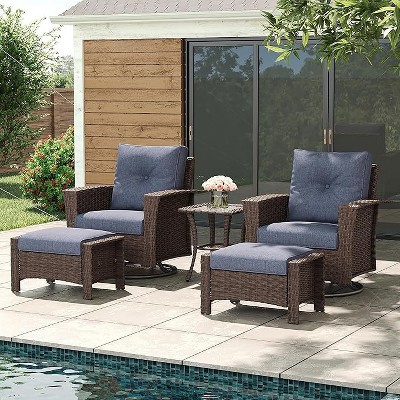 LayinSun Wicker Patio Furniture Set with Fire Pit Table, Classis Outdoor Conversation 360 Degree Swivel Chairs Set with Coffee Table