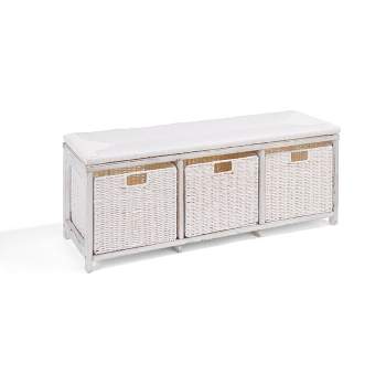Badger Basket Kid's Storage Bench with Woven Top and Baskets White