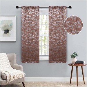 Modern Bohemian Leaves Room Darkening Semi-Blackout Curtains, Set of 2 by Blue Nile Mills - 1 of 4