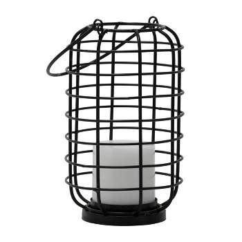 Black Round Metal Wire Pillar Candle Holder with Handle - Foreside Home & Garden