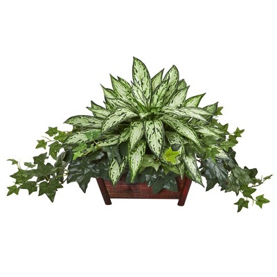 Nearly Natural 17-in Silver Queen and Ivy Artificial Plant in Decorative Planter