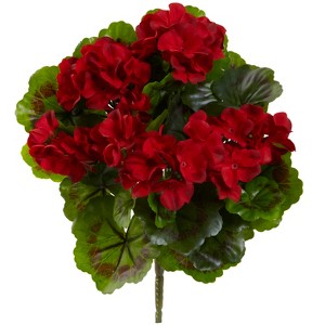Nearly Natural Geranium Artificial Bush UV Resistant, Set of 4 (Indoor/Outdoor), Red - 1 of 1