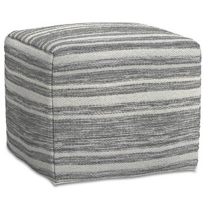 WyndenHall Eleanor Square Woven Pouf Black Melange/White: Handcrafted, No Assembly, Wool Upholstery, Contemporary Style - 1 of 4