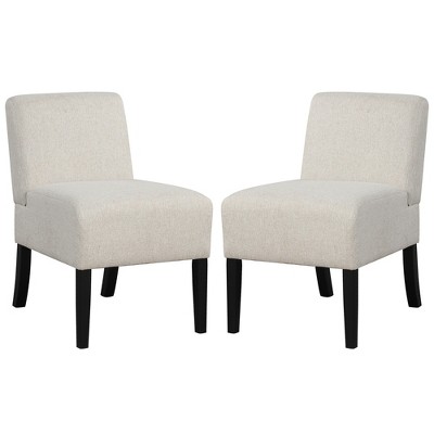 Tangkula 2PCS Armless Accent Chair w/ Rubber Wood Legs Modern Vanity Chair for Bedroom