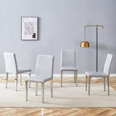 Dining Chair Set Of 4,PU Dining Chairs With Metal Legs,Armless Dining Chairs,Dining Chairs For Dining Room,Living Room-Cuddlewood