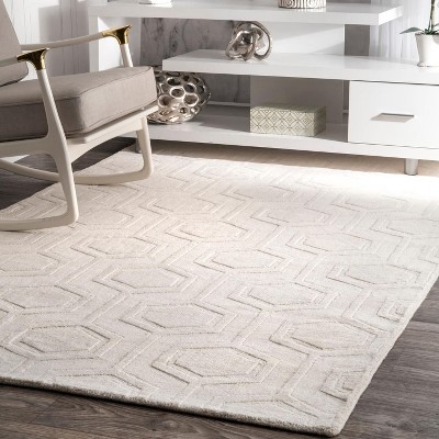 Ivory Geometric Handwoven Wool Area Rug