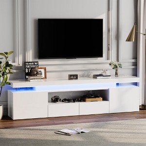 High Gloss LED TV Stand with RGB Lights & Power Outlets, Modern Media ...