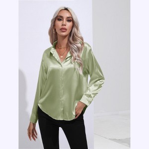 Women's Long - Sleeve Satin - Like Shirt, Stylish and Elegant Button - Down Top for Work and Parties - 1 of 4
