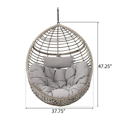 Gray Wicker Hanging Hammock Chair with Cushions