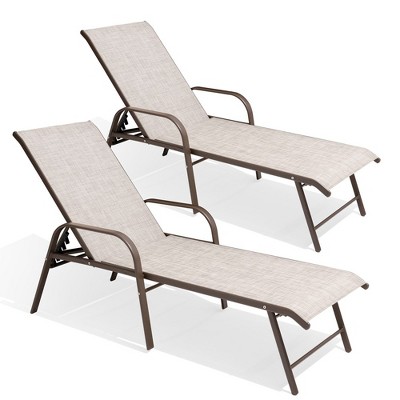 Crestlive Products Outdoor Lounger Aluminum Adjustable Chaise Lounge Chairs with Arms (Set of 2)