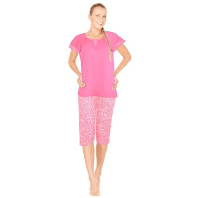JEFFRICO Pajamas For Women Capri Set Sleepwear Soft Pajamas Short Sleeve Pajama Sleepshirt With Capri Pants