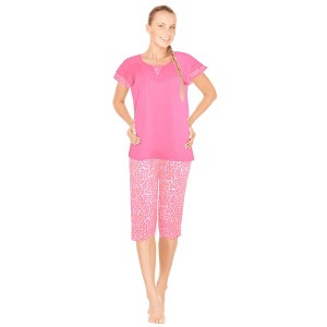 JEFFRICO Pajamas For Women Capri Set Sleepwear Soft Pajamas Short Sleeve Pajama Sleepshirt With Capri Pants - 1 of 4