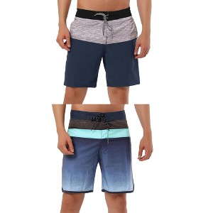Lars Amadeus Men's Color Block Lightweight Drawstring Swimming Beach Board Shorts 2 Pcs - 1 of 4