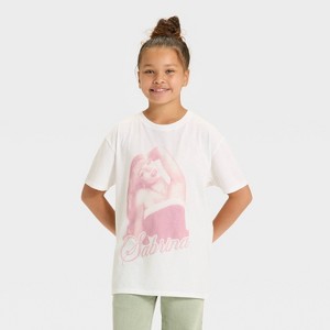 Girls' Sabrina Carpenter Oversized Short Sleeve Graphic T-Shirt - White - 1 of 4
