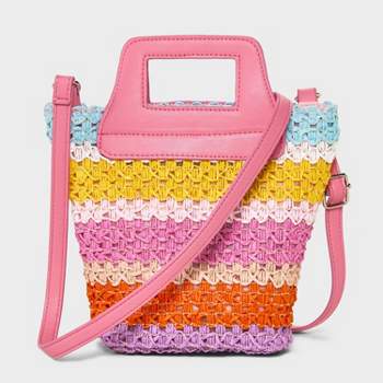 Girls' Striped Straw Crossbody Bag - Cat & Jack™ Pink