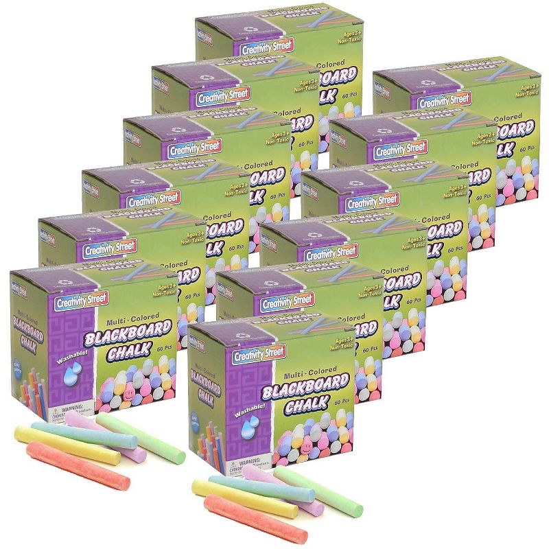 Pacon Blackboard Chalk 5 Assorted Colors 3/8" x 3-1/4" 60 Pieces Per Pack 12 Packs (CK-1761-12), 1 of 3