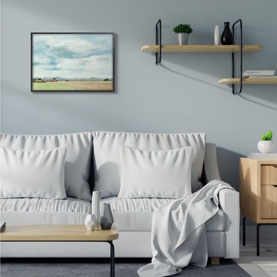Red Barn Farm Landscape Soft Blue Sky Canvas Print with Black Frame