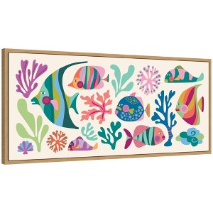 Kate & Laurel All Things Decor 18"x40" Sylvie Fun Colorful Tropical Fish Framed Canvas by Rachel Lee Natural - 1 of 4