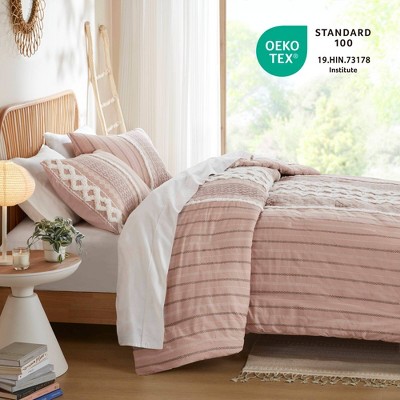 Blush Cotton Geometric King/Cal King Duvet Cover Set