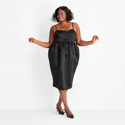 Women s Holiday Sweetheart Bubble Satin Midi Dress Future Collective Black 4x Target