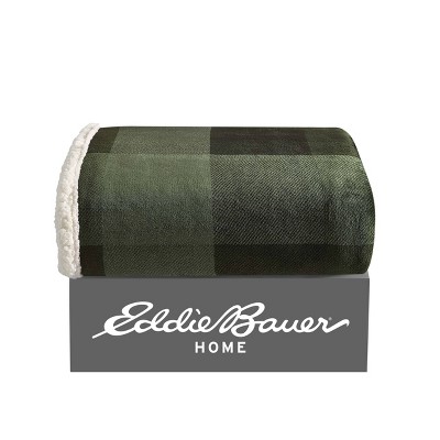 Green Pine Plaid Reversible Sherpa Fleece Throw Blanket