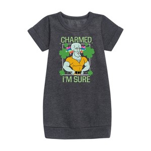 - SpongeBob Squarepants - Charmed I'm Sure Graphic Short Sleeve Fleece Dress - 1 of 3