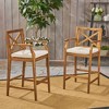Lyngins Outdoor Acacia Wood Barstools (Set of 2), Cross-Back Farmhouse Outdoor Accent Chair with Water-Resistant Cushions, Patio Accent Chair for Bar - 2 of 4