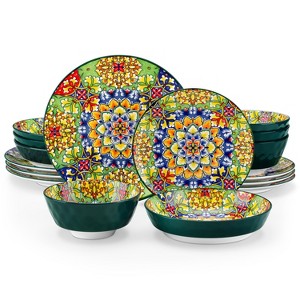 vancasso 16 piece Bohemian style ceramic tableware set including plates, dessert plates, soup plates, and bowls, serving 4 people - 1 of 4