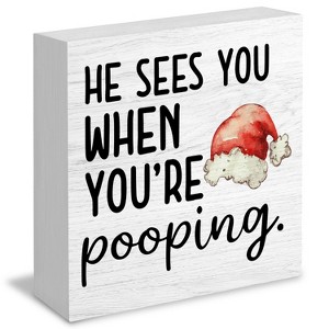 Funny Christmas Bathroom Wooden Box Signs, Christmas Bathroom Decorations, Funny Bathroom Decor - 1 of 4