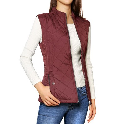 Allegra K Women's Stand Collar Lightweight Gilet Quilted Zip Vest