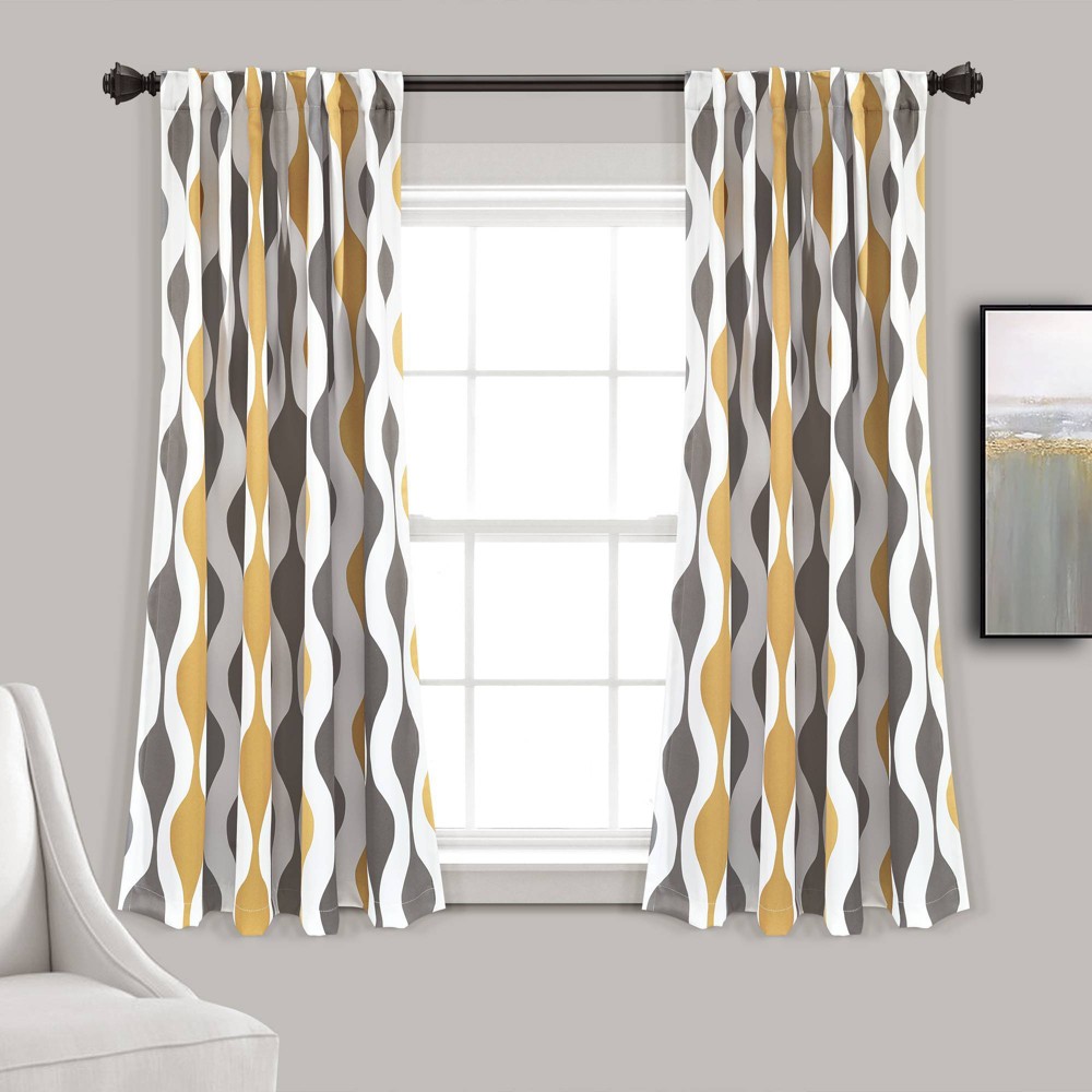 Photos - Curtains & Drapes 2pk 52"x84" Light Filtering Mid-Century Geo Curtain Panels Gold/Gray - Lus