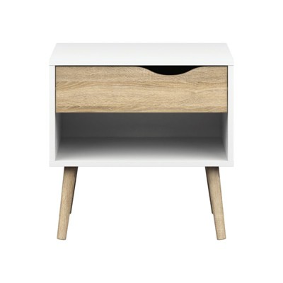 Diana Scandinavian White & Oak Nightstand with Open Shelf