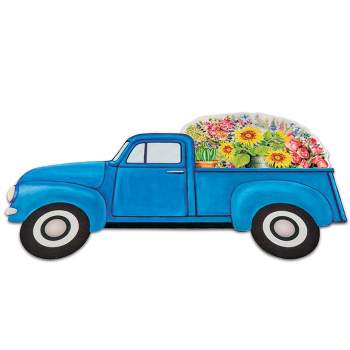 Collections Etc Blue Vintage Pickup Truck Shaped Floral Mat