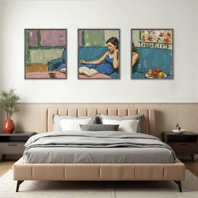 Modern Streamlined Triple Art, Black Aluminum Alloy Frame, 30x40cm, Home Decor Hanging Painting