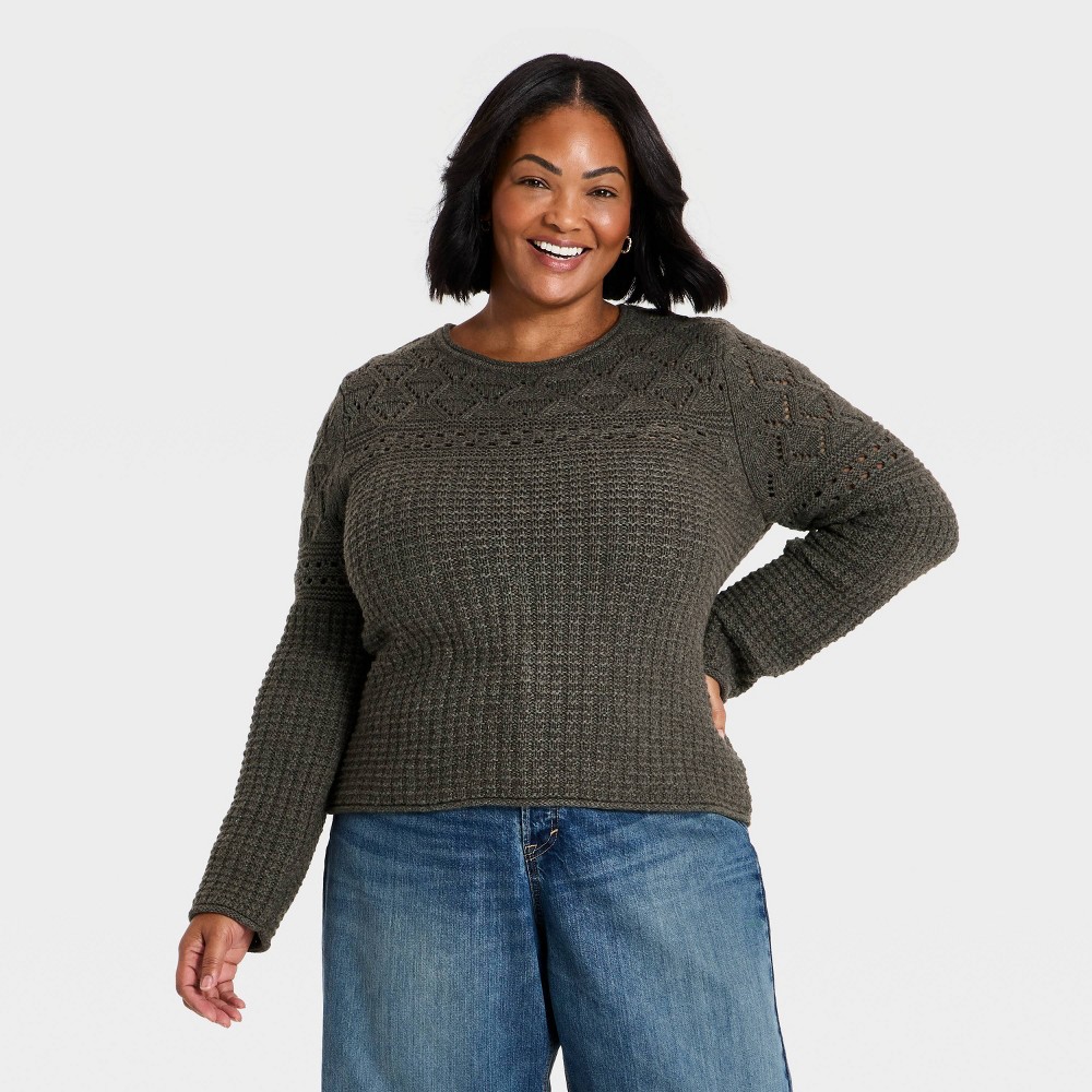Women's Waffle Crewneck Pullover Sweater - Universal Thread™ Dark Brown 4X