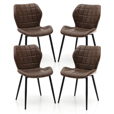 Tangkula Dining Chairs Set of 4 w/ Padded Back Metal Legs & 2 Adjustable Foot Pads
