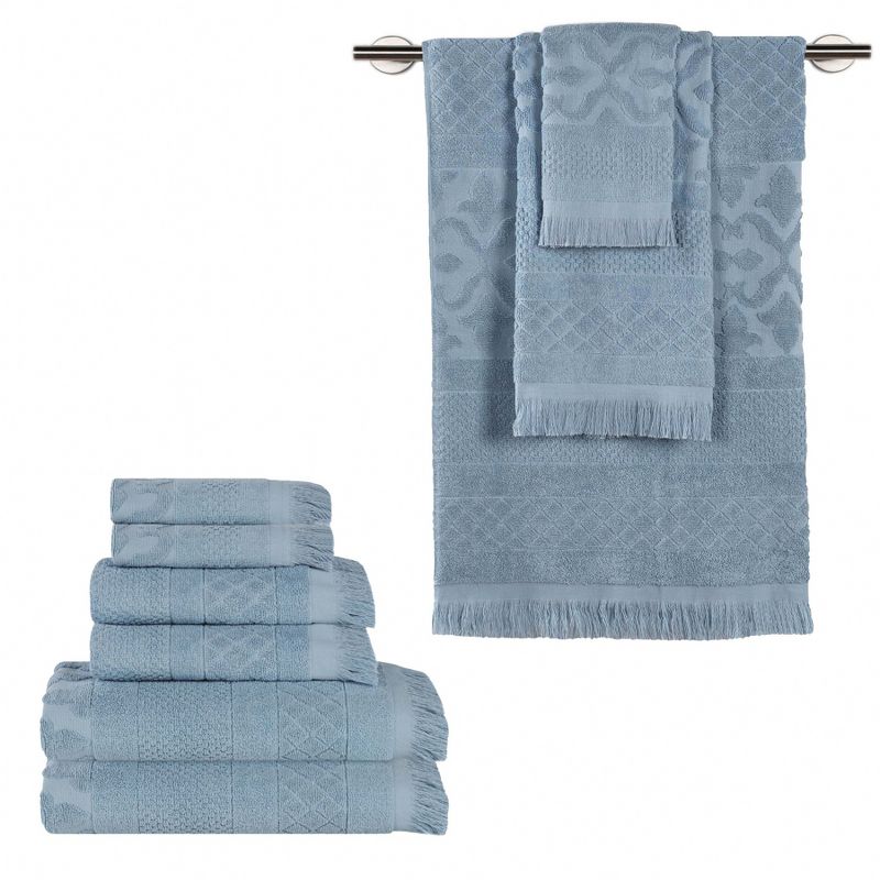 Cotton Geometric Jacquard Plush Soft Absorbent 9 Piece Towel Set by Blue Nile Mills, 1 of 9