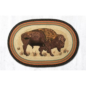 Earth Rugs Buffalo Oval Patch Rug – 20"x30" Braided Jute Hand-Painted Rustic Accent - 1 of 3