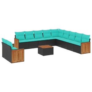 vidaXL 12 Piece Garden Sofa Set with Cushions Black Poly Rattan - Black With Table - 1 of 4