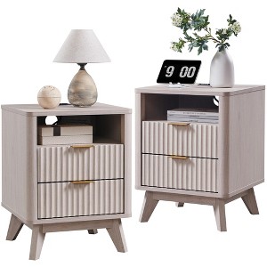 18" Modern Fluted Nightstand with Charging Station, Side Table with Faux Marble Top for Bedroom, Living Room - 1 of 4